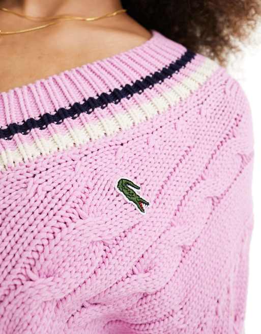 Lacoste chunky cable knit jumper in pink