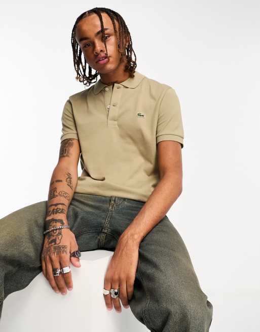 Lacoste – Ciemnobeżowa dopasowana koszulka polo