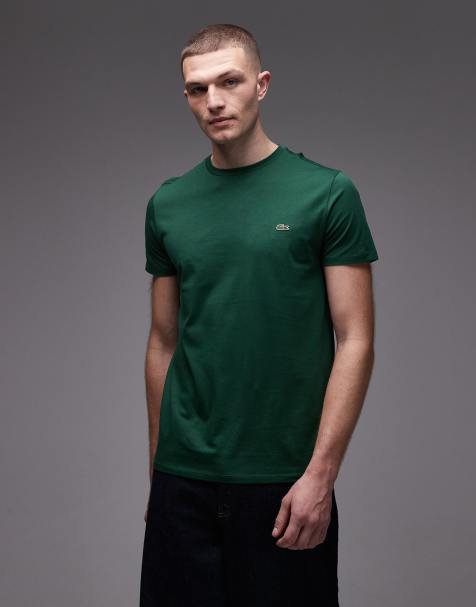 Lacoste – Ciemnozielony T-shirt z bawełny pima z logo - view 1