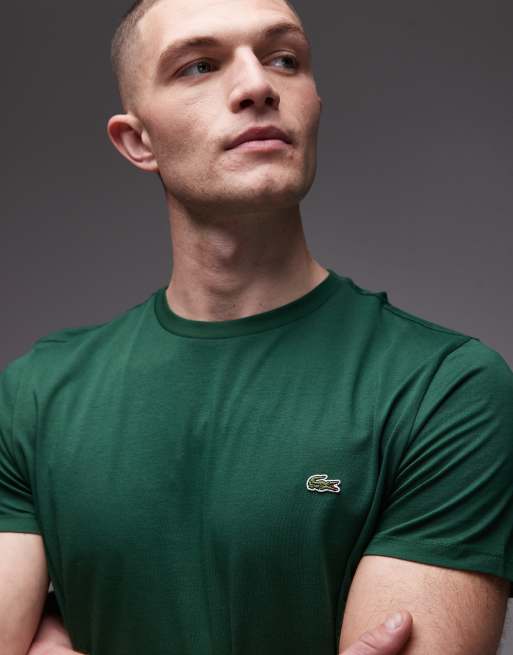 Lacoste – Ciemnozielony T-shirt z bawełny pima z logo, 3 z 5