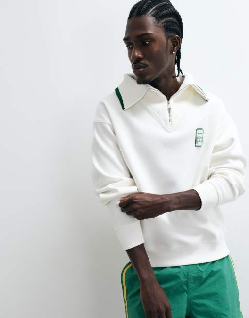 Lacoste classic fit 1/4 zip logo polo sweatshirt in white, 3 of 5