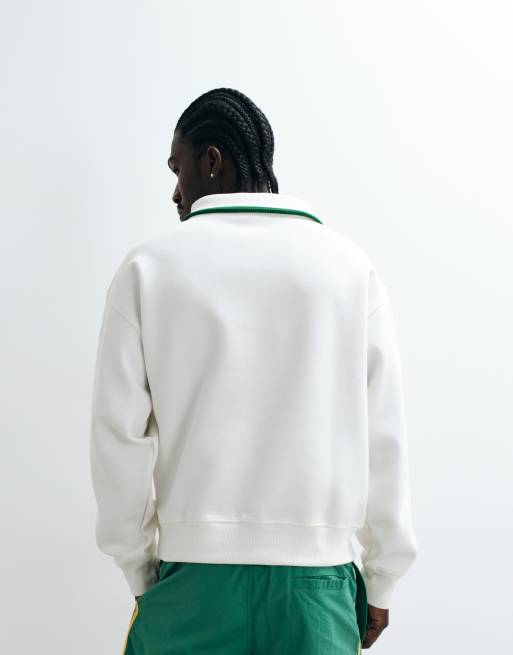 Lacoste classic fit 1/4 zip logo polo sweatshirt in white, 5 of 5