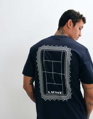 Lacoste classic fit graphic logo t-shirt with back print in navy