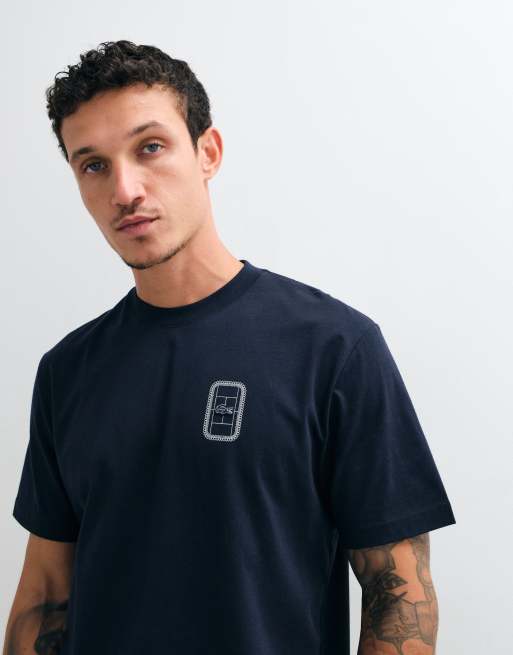Lacoste classic fit graphic logo t-shirt with back print in navy, 3 of 5