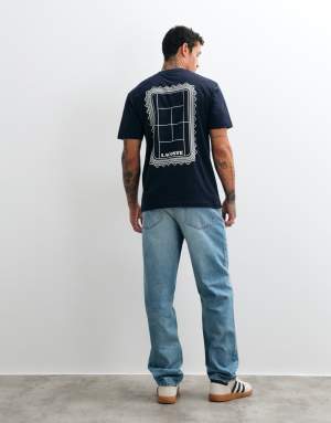 Lacoste classic fit graphic logo t-shirt with back print in navy