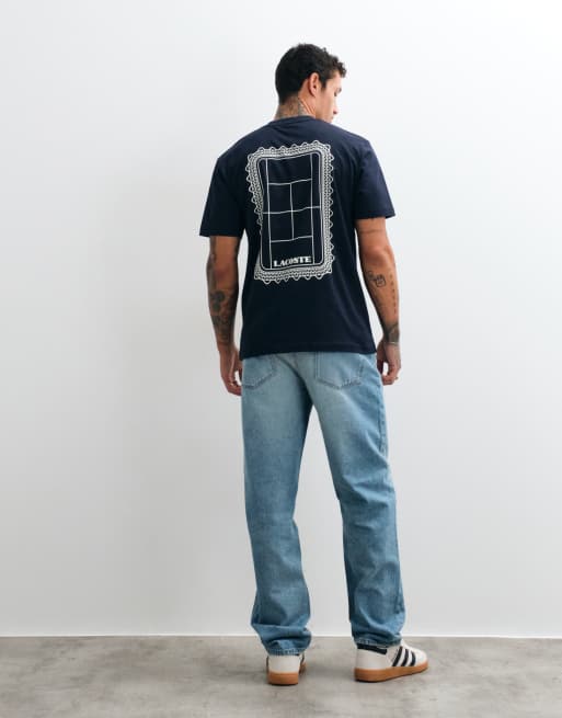Lacoste classic fit graphic logo t-shirt with back print in navy, 4 of 5