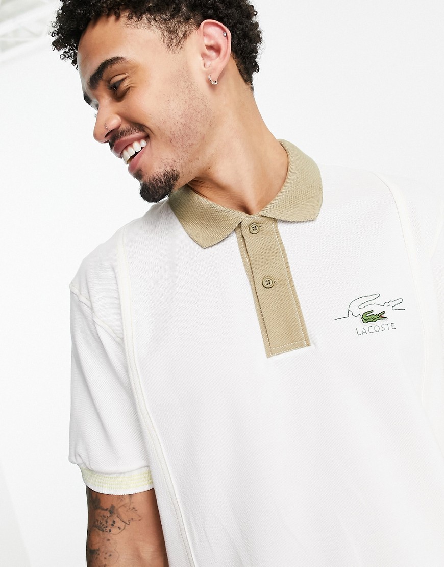 Lacoste classic fit polo shirt in off white with contrast tipping