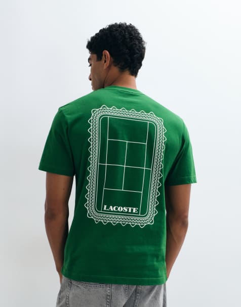 Lacoste classic fit T-shirt med grafisk logo og print på ryggen i grøn - view 1