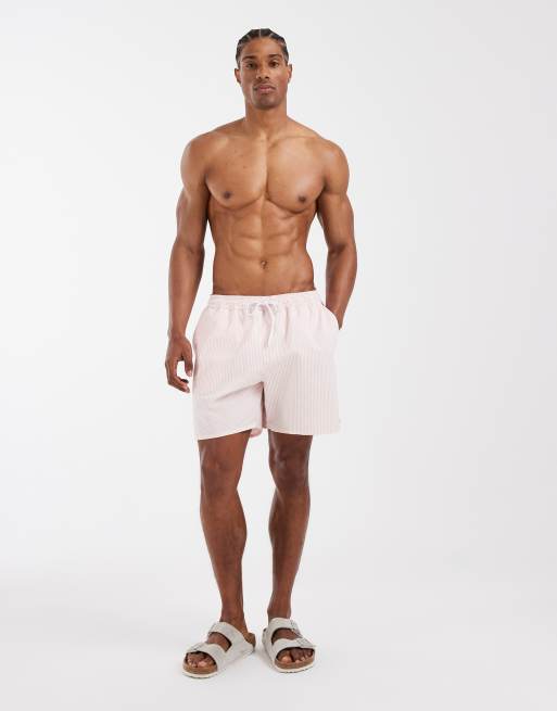 Lacoste classic logo stripe swim shorts in pink, 2 of 5
