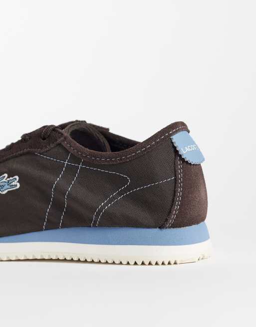 Lacoste club-low contrast nylon trainer in blue and brown , 2 of 5