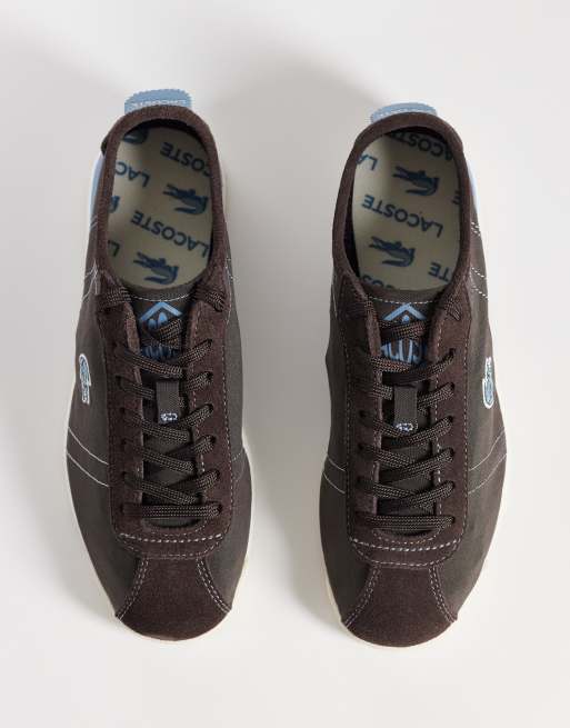 Lacoste club-low contrast nylon trainer in blue and brown , 3 of 5