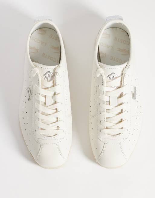 Lacoste club-low spot detail gumsole trainer in cream, 3 of 5