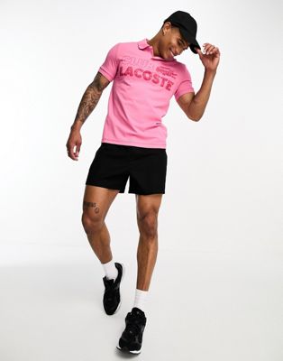 Lacoste club polo shirt in pink with front graphics