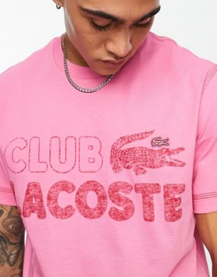 Lacoste club relaxed fit t-shirt in pink with front graphics