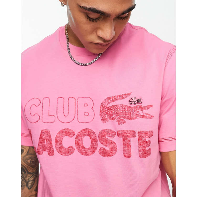 Lacoste club relaxed fit t shirt in pink with front graphics