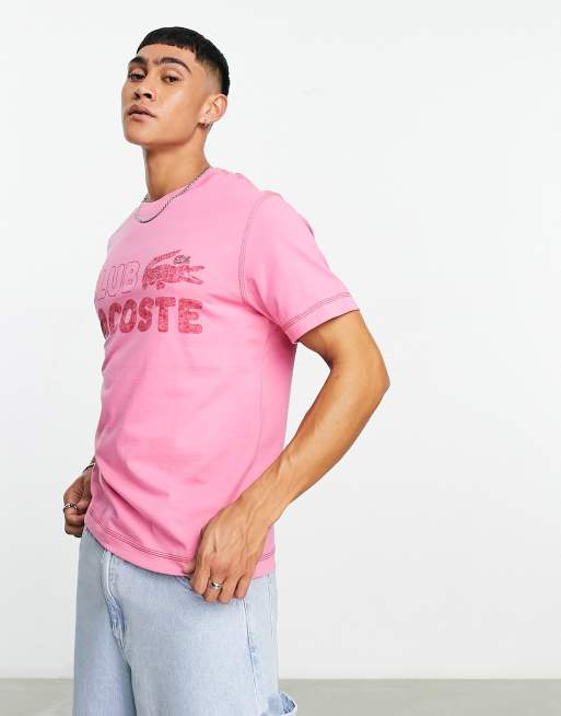Lacoste club relaxed fit t-shirt in pink with front graphics, 3 of 4