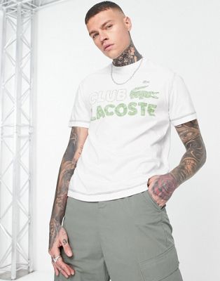 Lacoste club relaxed fit t-shirt in white with front graphics - ASOS Price Checker