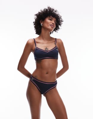 Lacoste co-ord bikini top in navy with red and white tipping - view 1