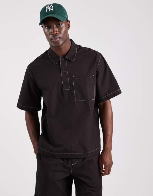 Lacoste co-ord contrast stitch short sleeve resort shirt in brown, 5 of 5