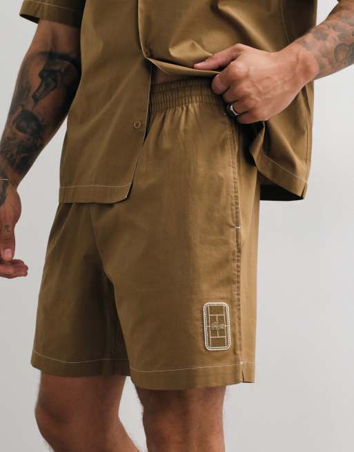 Lacoste co-ord drawstring logo shorts in brown, 3 of 5