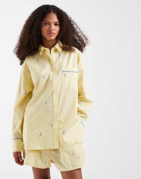 Lacoste co-ord mini tennis player print shirt in yellow - view 1