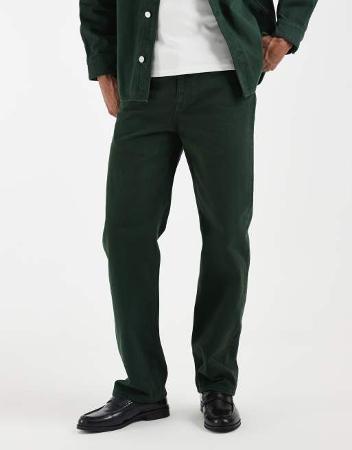 Lacoste co-ord overdyed straight leg jeans in dark green, 3 of 5