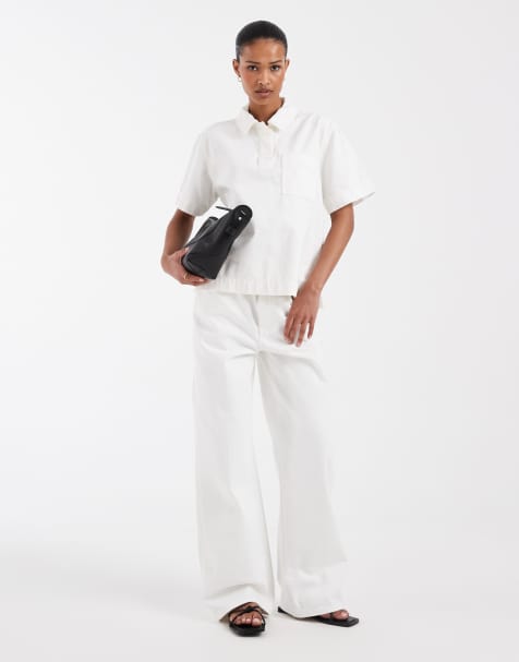 Lacoste - Co-ord set van denim overhemd en broek in ecru - view 1