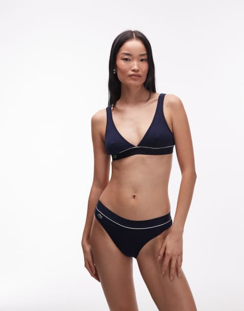 Lacoste - Co-ord set van slip met contrasterend logo en triangel bh in marineblauw - view 1