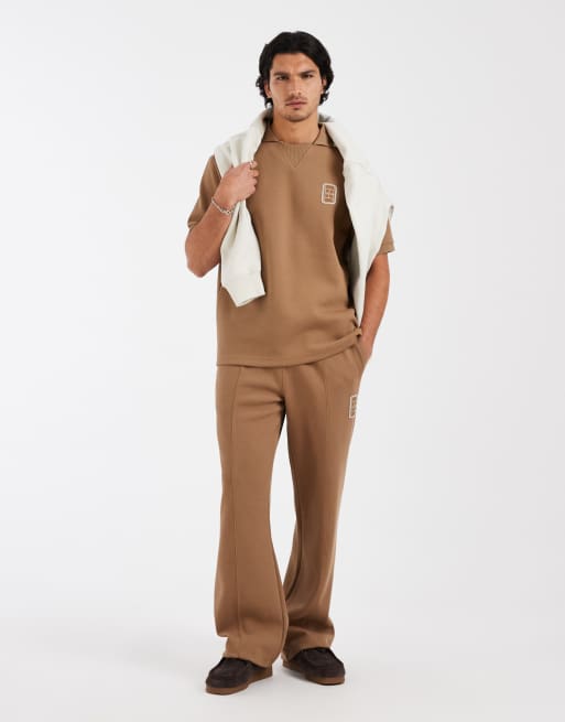 Lacoste co-ord short sleeve loose fit logo polo shirt in brown, 3 of 5