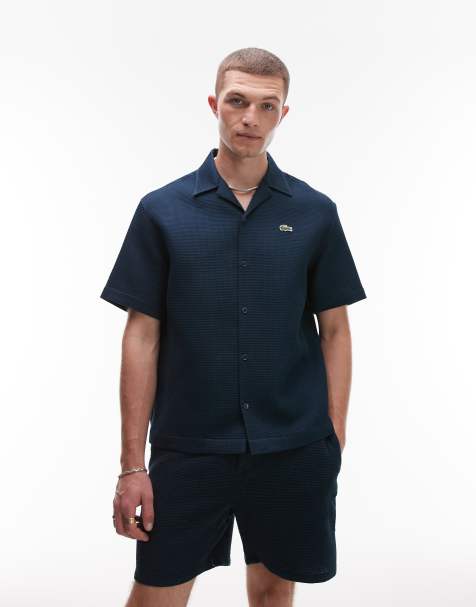 Lacoste co-ord short sleeve revere collared shirt in navy waffle - view 1