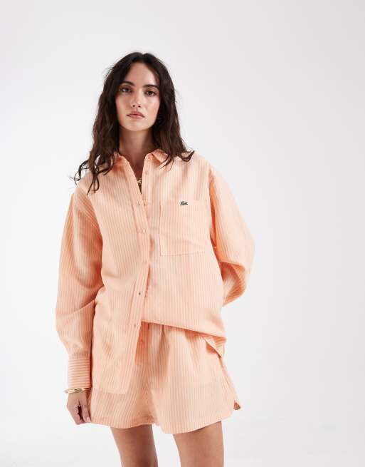 Lacoste co-ord stripe shirt in orange blossom, 2 of 4