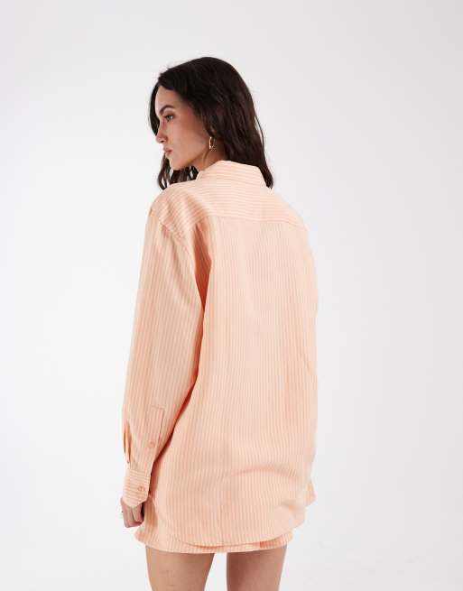 Lacoste co-ord stripe shirt in orange blossom, 4 of 4