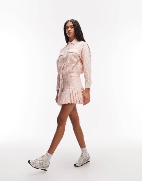 Lacoste co-ord stripe tennis skirt in orange & white