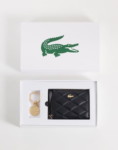 Lacoste coin purse and gold tennis keyring gift set in black  - view 1