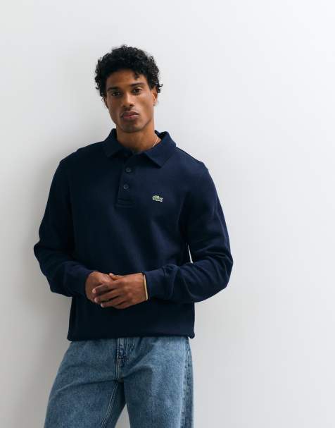 Lacoste collared rib polo in navy