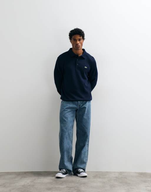 Lacoste collared rib polo in navy, 2 of 5