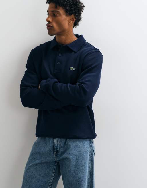 Lacoste collared rib polo in navy, 5 of 5
