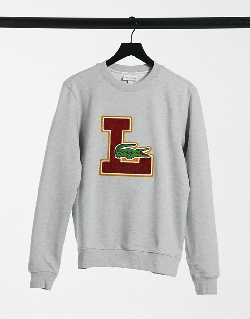 Lacoste collegiate textured logo sweatshirt in grey