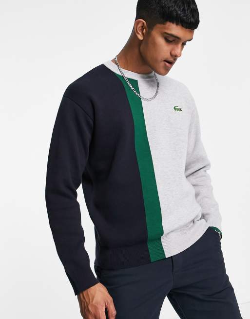 Lacoste colour block discount linear crew sweatshirt