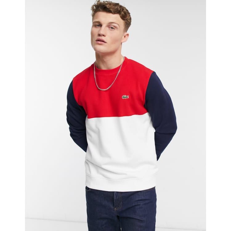 Lacoste colour block linear crew sweatshirt clearance