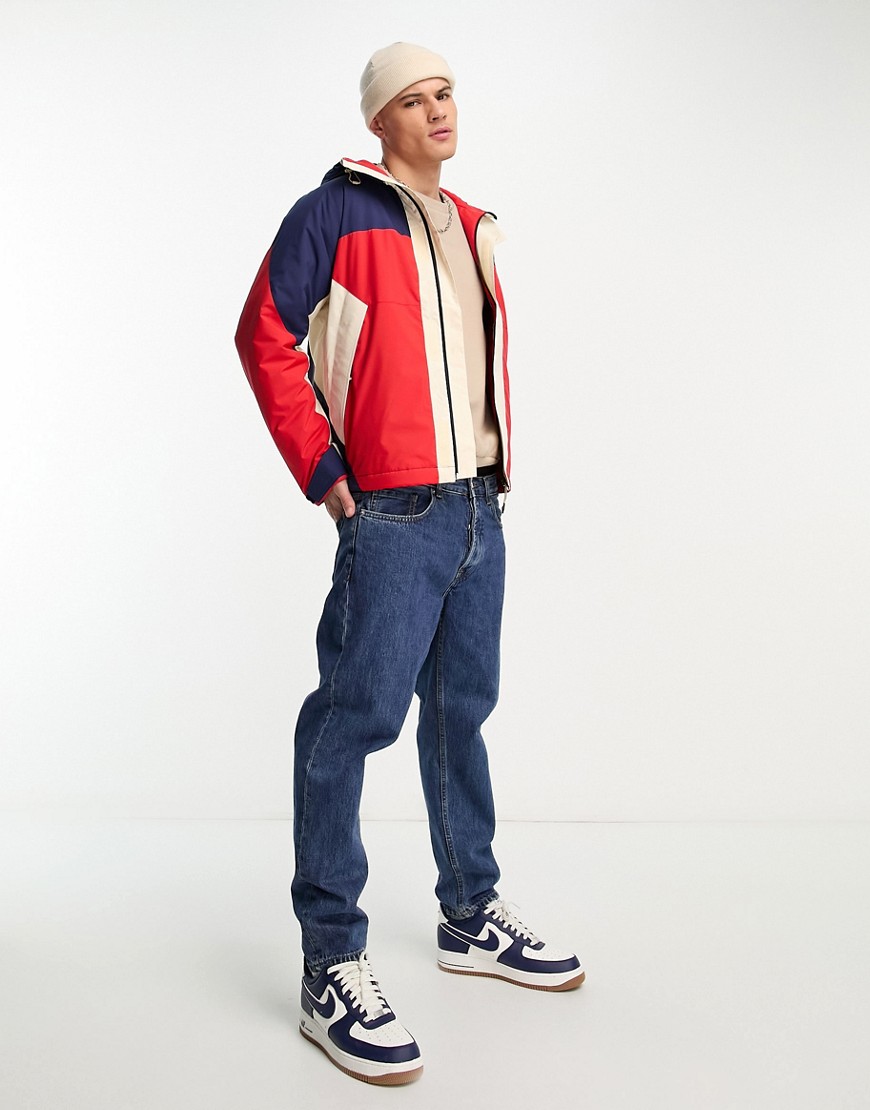 Lacoste color block panel jacket in red and navy
