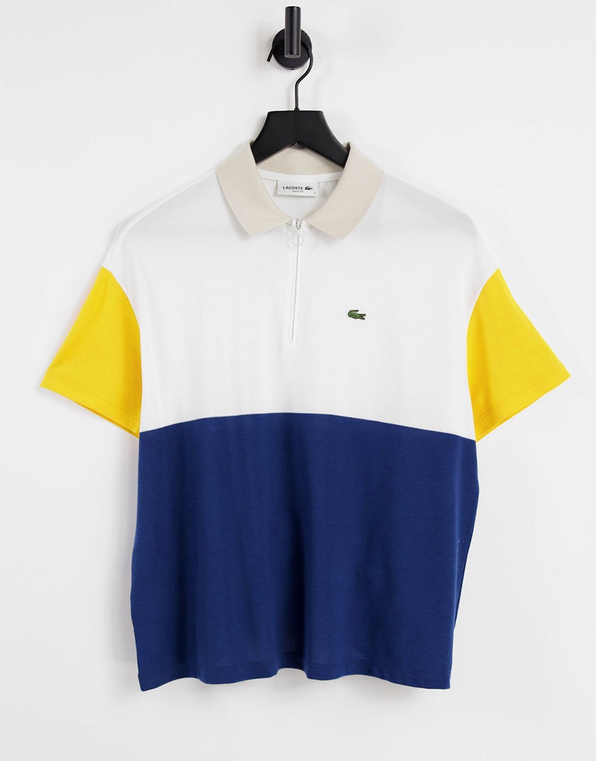 Lacoste color block polo shirt in pink-Multi