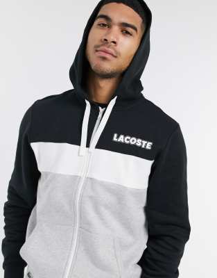 Lacoste color block zip through hoodie in black ASOS