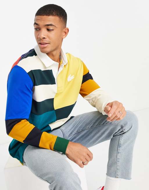 Lacoste colour block panel long sleeve polo in multi