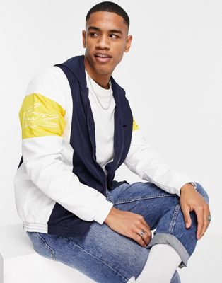 Lacoste colour block panel sleeve jacket in navy