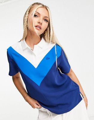 Lacoste colour block polo in blue
