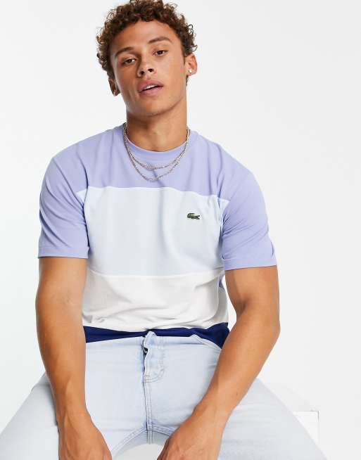 Lacoste colour block t-shirt in mid blue