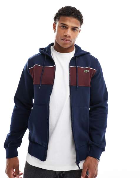 Lacoste colour block zip hoodie in navy - view 1