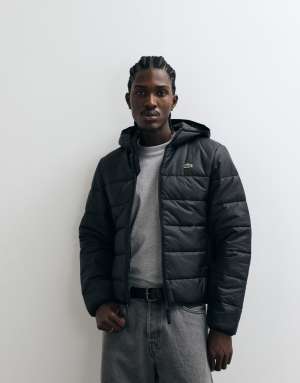 Lacoste colourblock puffer jacket in black