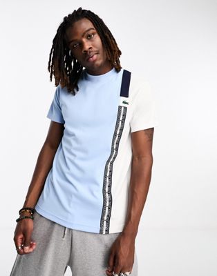 Lacoste colourblock t-shirt in light blue and white